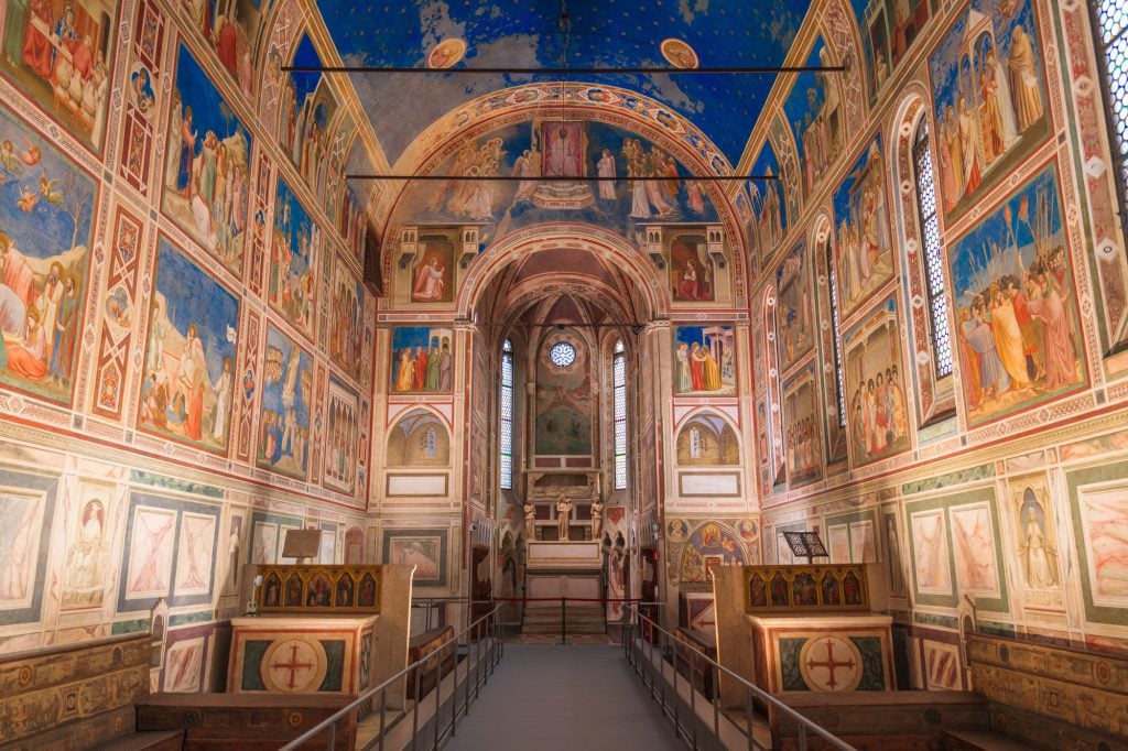 Inside of the Scrovegni Chapel with blue tilework